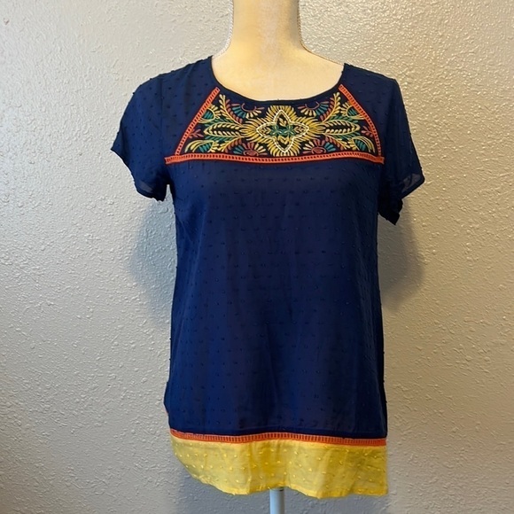 Thml Blue Embroidered Boho Top Size S - Picture 1 of 7